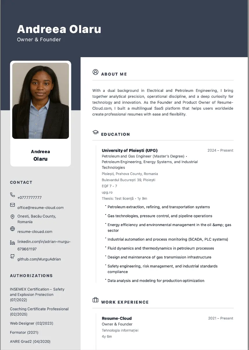 Previzualizare șablon CV